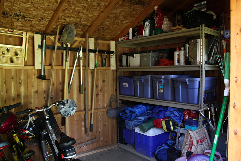 organized shed belongings inside a storage shed